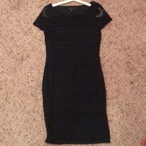 Lace covered navy sheath dress